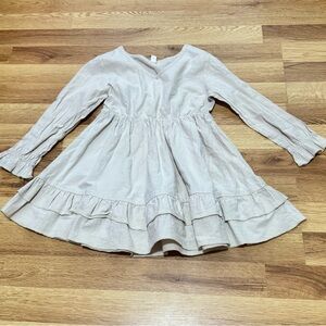 Girls' Cream Ruffle Hem Long-Sleeve Dress, size 120 (~5T)